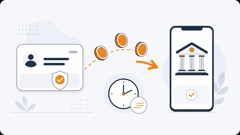 Diagram of a PayID withdrawal passing through an identity check before payout to a linked bank account